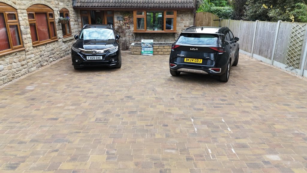 Marshalls permeable block paving outside a stone house in Wetherby
