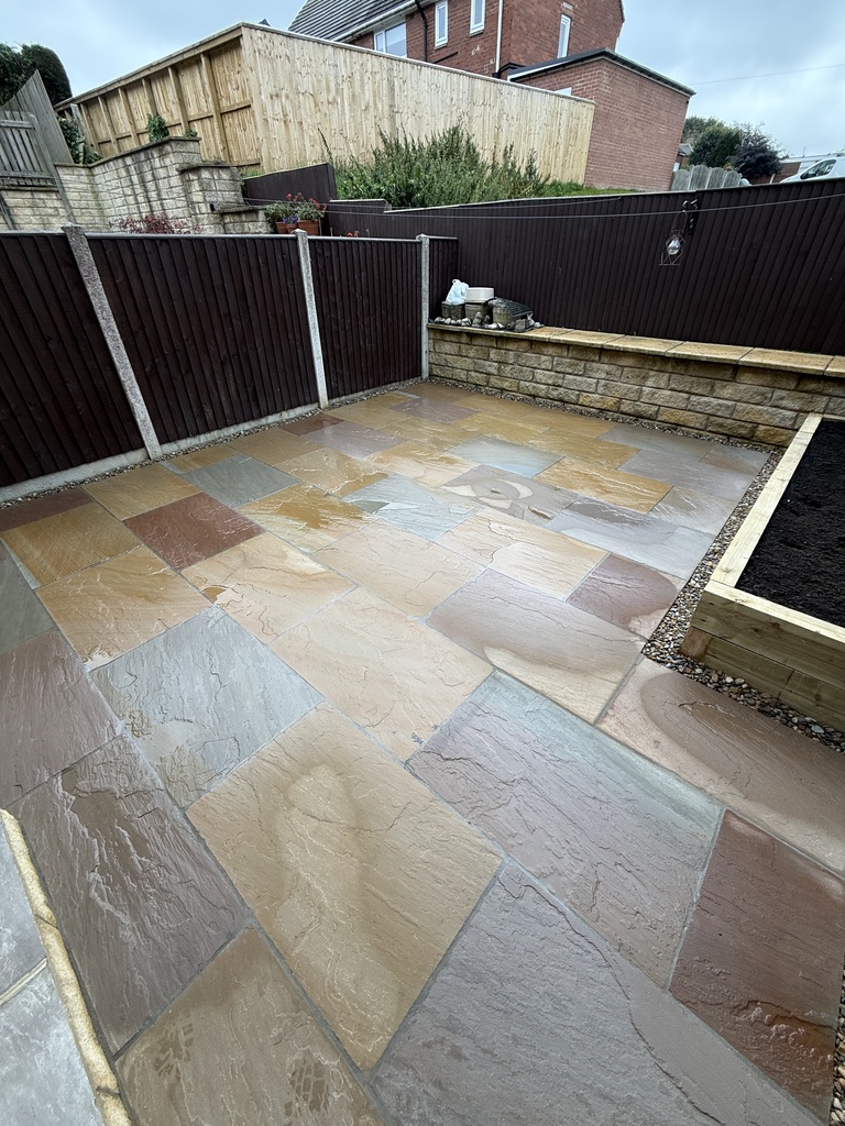 After: Indian sandstone paving in Drighlington