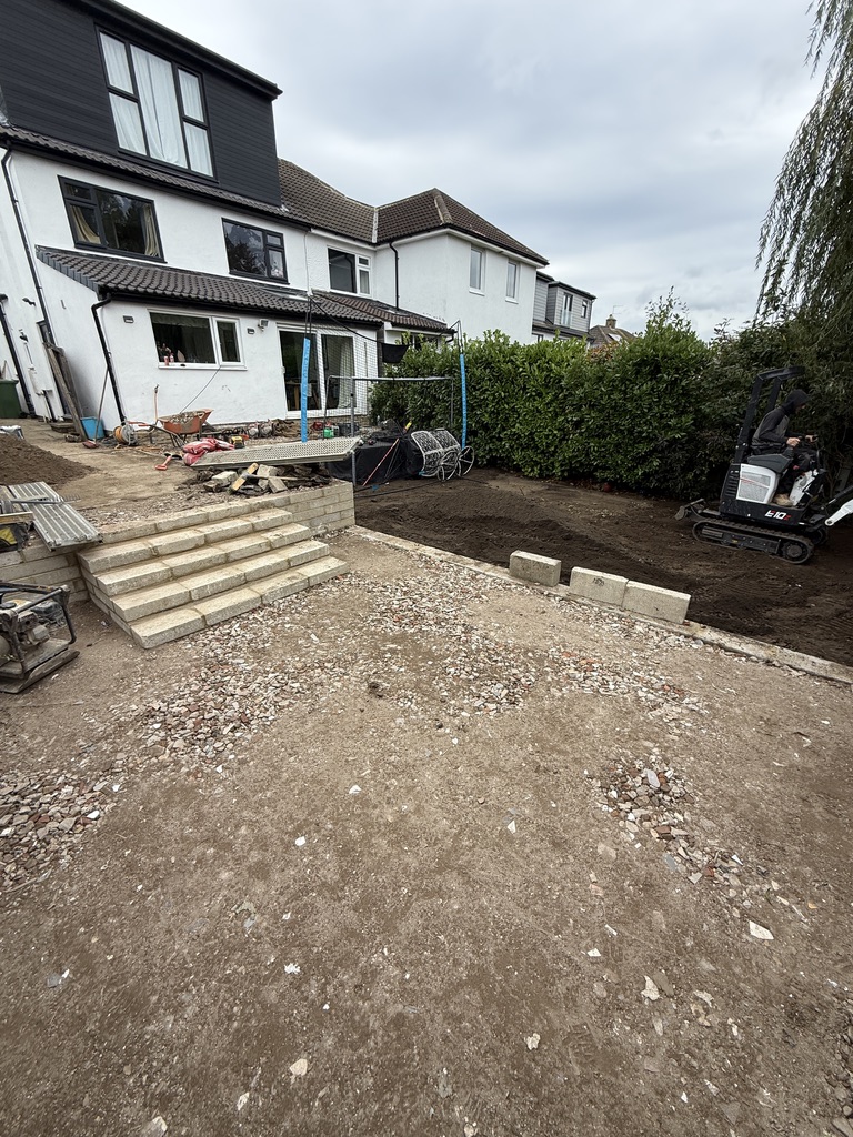 New concrete block retaining walls and steps during construction in Horsforth