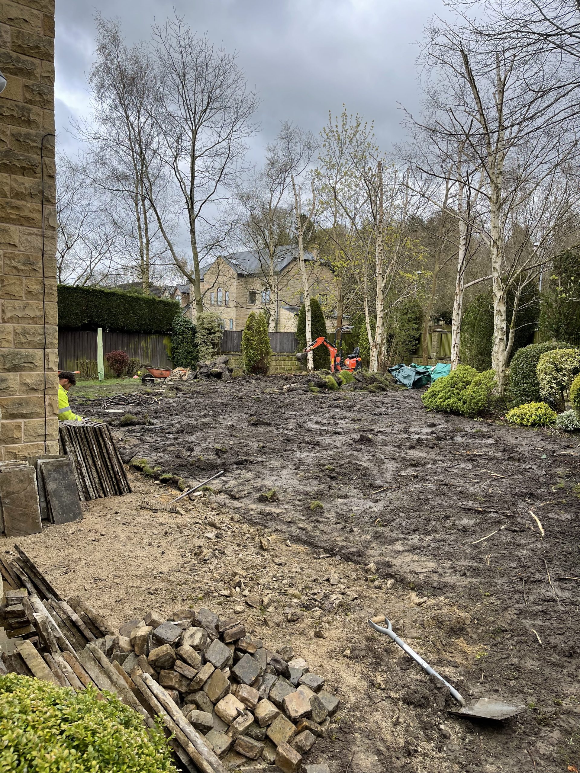 Lifted sandstone and cobbles during the Wigton Lane garden refurbishment