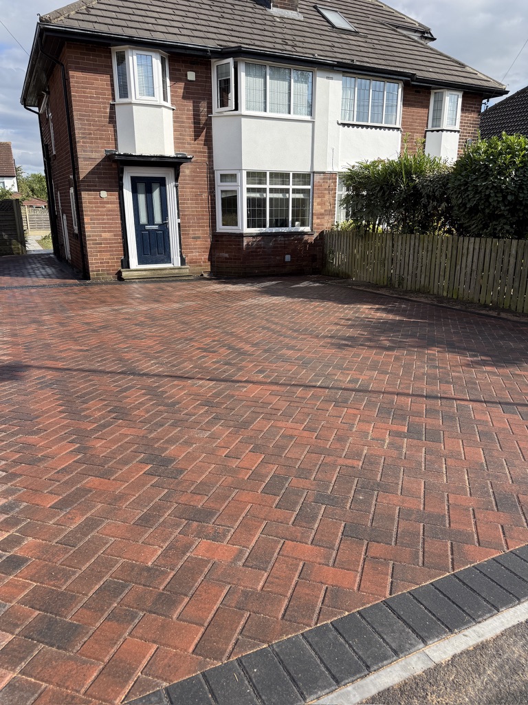 Brindle herringbone driveway and house frontage