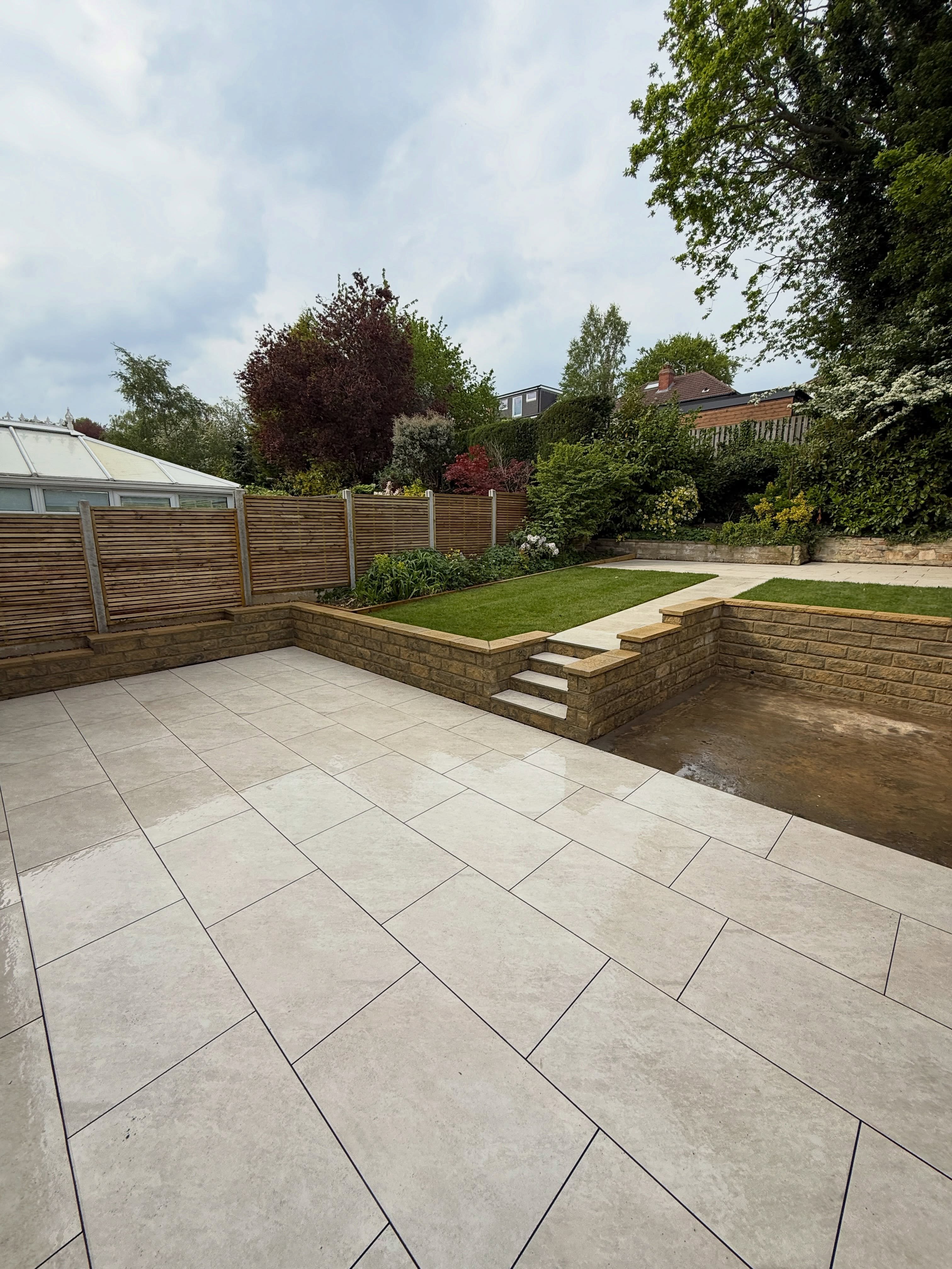 Finished Classic Ivory porcelain patio and garden steps — Leeds
