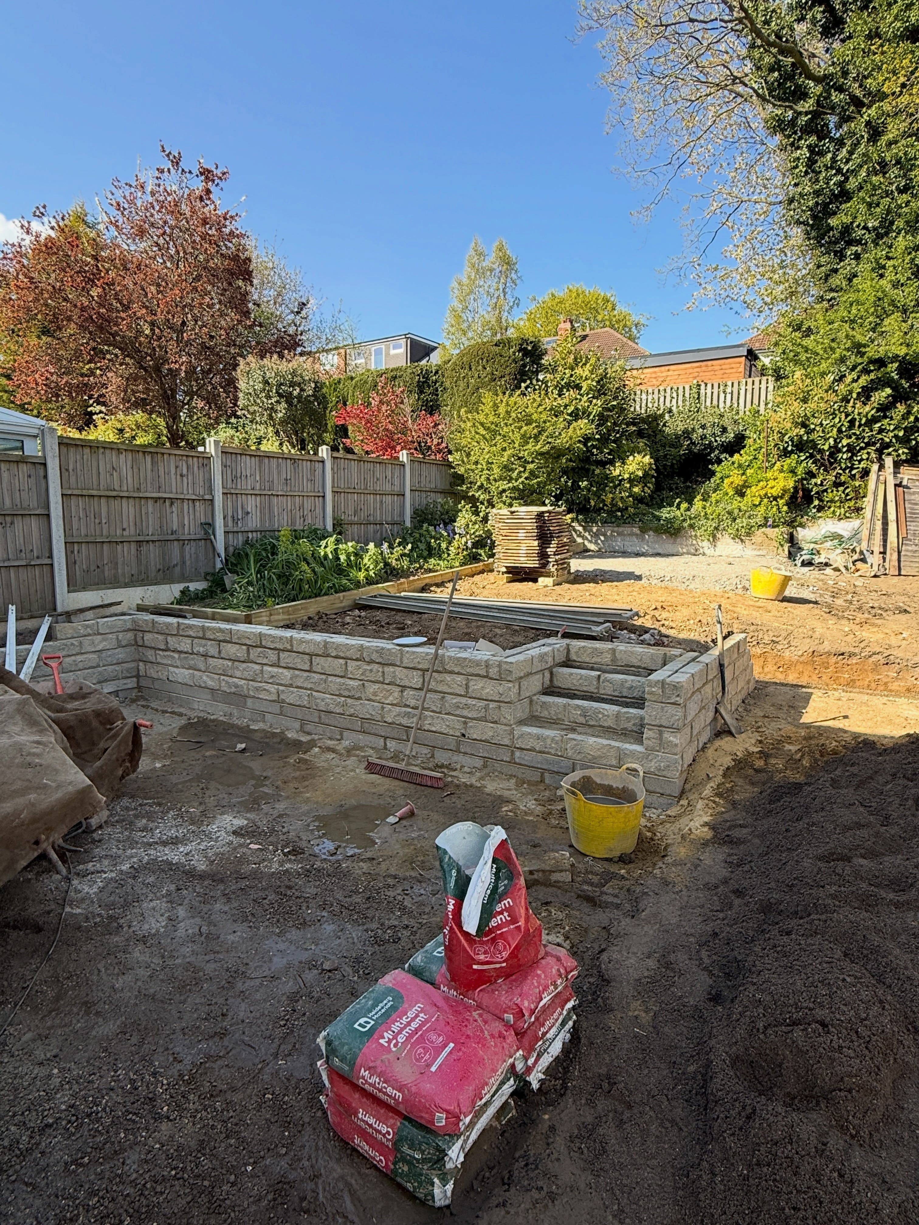 Retaining walls and steps under construction — Leeds
