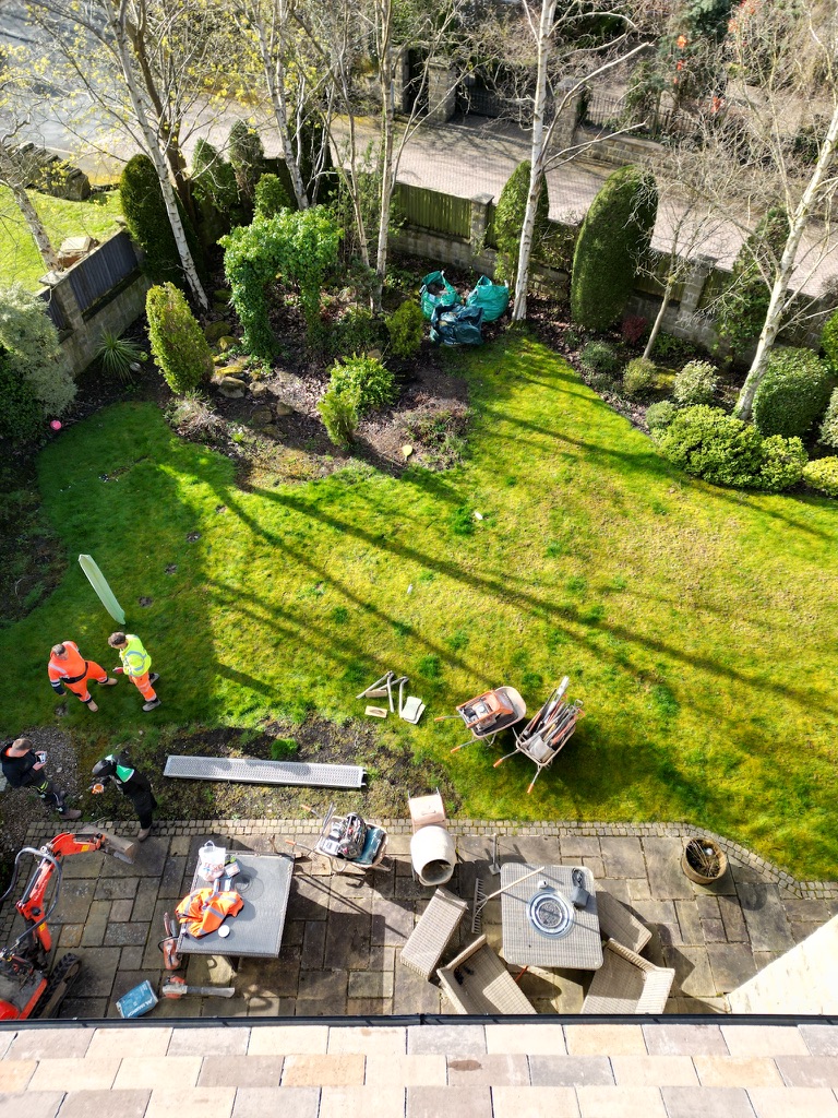 Original lawn and patio before the garden refurbishment — Wigton Lane, Leeds