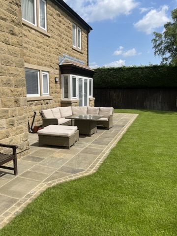 Relaid patio seating area and finished turf — Wigton Lane, Leeds
